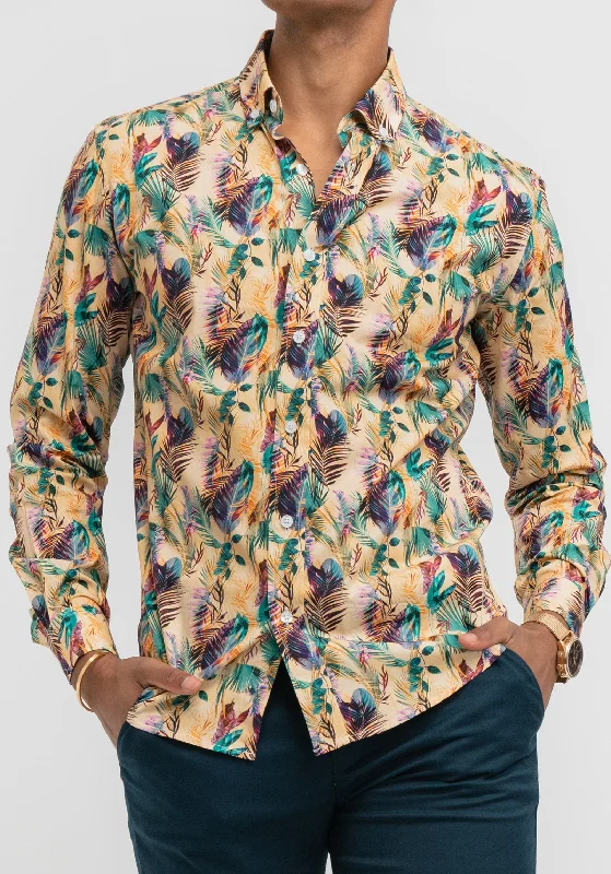 Bojoni Stefano Tropical Leaves Button-Down Shirt Elegant Men's Cashmere