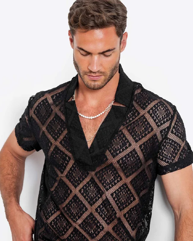 Star Neck Lace Shirt Masculine Men's 