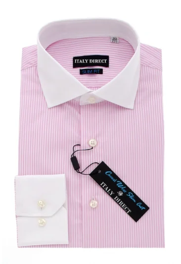 Pink & White Stripe Slim Fit Casual Shirt Casual Men's Short