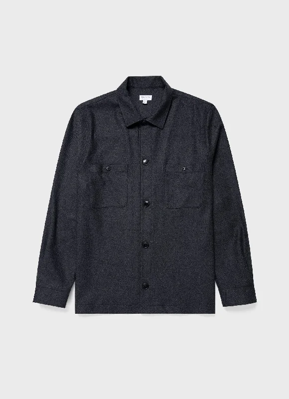 Men's Wool Twill Overshirt in Charcoal Melange Gym