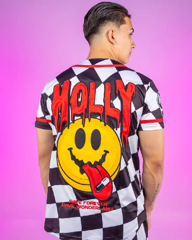 Checkered Molly Monster Smiley Face Black and White Baseball Jersey Youthful Men's Pop