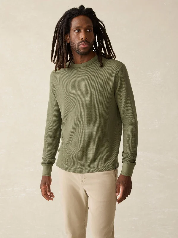 Faherty Long-Sleeve Cloud Waffle Crew / Deep Fern Heather Rugged Men's Outdoor 