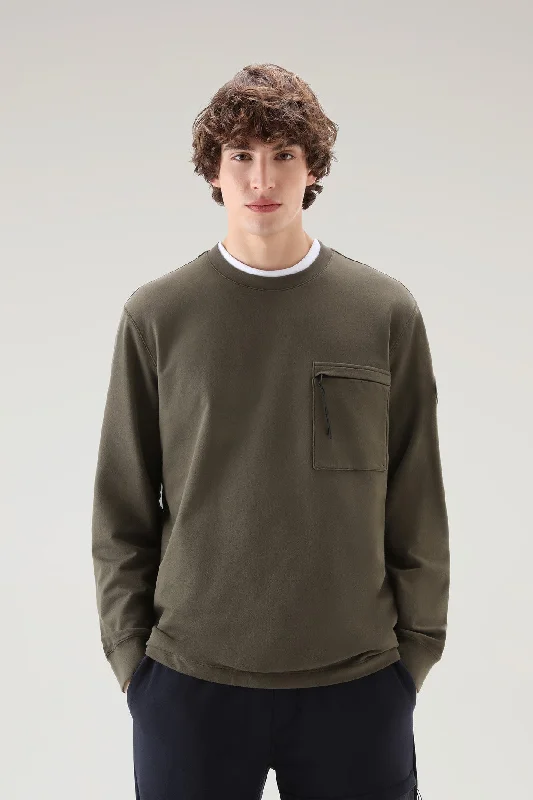 Crewneck In Pure Cotton Fleece With Zip Pocket Dark Green Bold Men's Animal