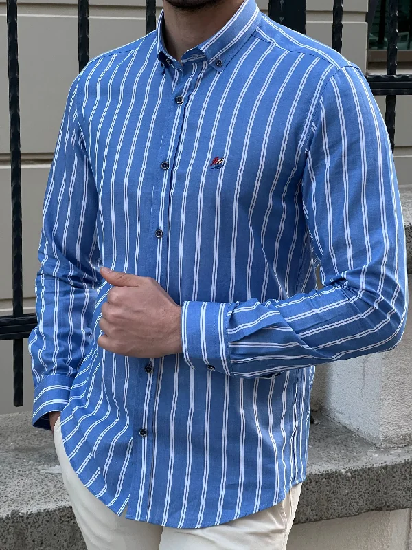 Bojoni Montebello Slim Fit High Quality Striped Blue Shirt Streetwear Style