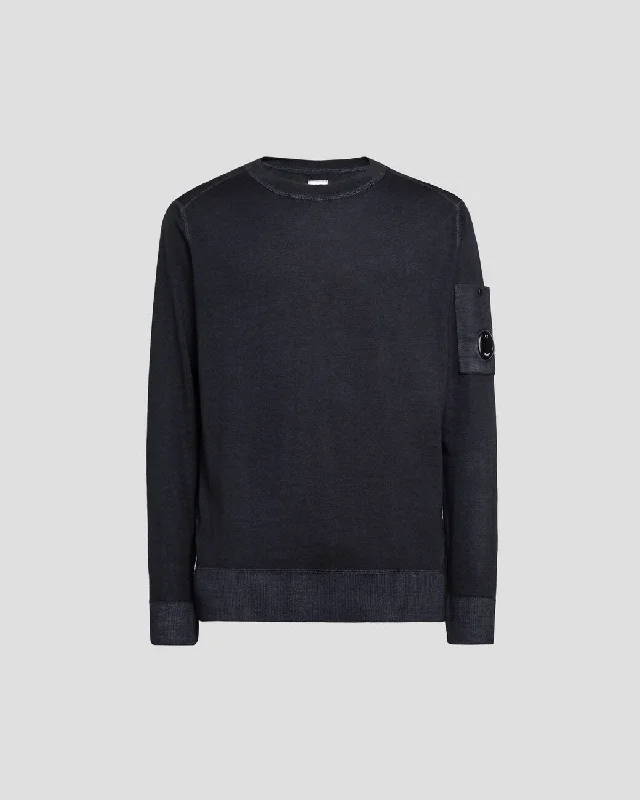 Merino Wool Plain Jumper Total Eclipse Monochromatic Office Style