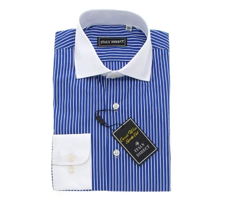 Royal Blue & White Stripe Sport Fit Casual Shirt Stylish Men's Tropical 