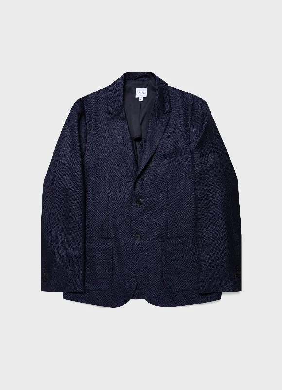 Men's Silk Linen Wool Blazer in Navy Youthful Men's Anime