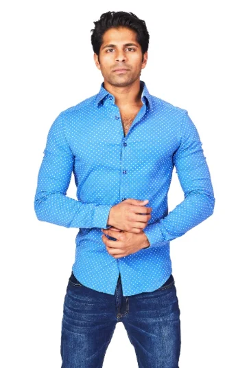 Geo Blue Athletic Fit Casual Shirt Casual Men's Japanese 