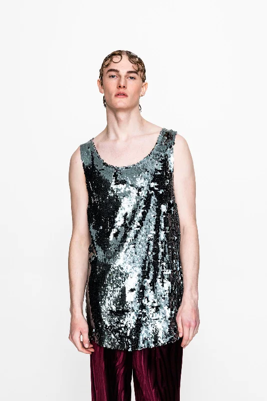 Kiss Sequined Tank Top Grey Sophisticated Men's 