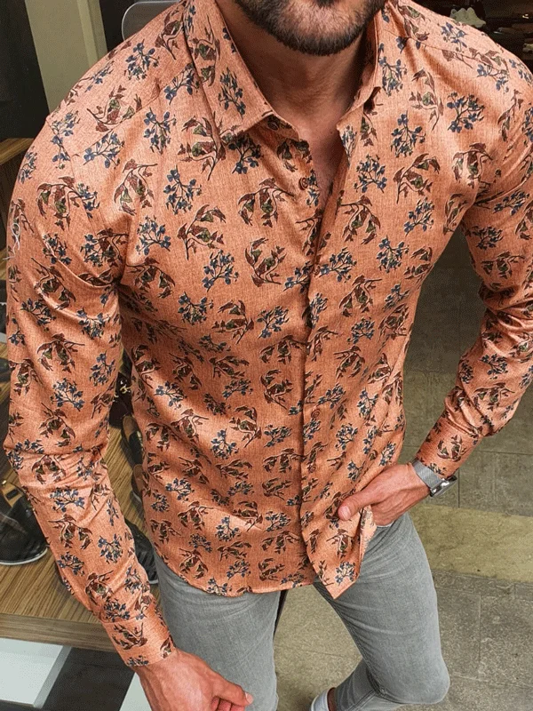 Milwaukee Brown Slim Fit Floral Cotton Shirt Earthy Men's Hemp