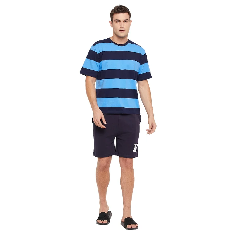 Navy Stripes Oversized Tshirt & Shorts Clothing Set Cozy Men's Sherpa