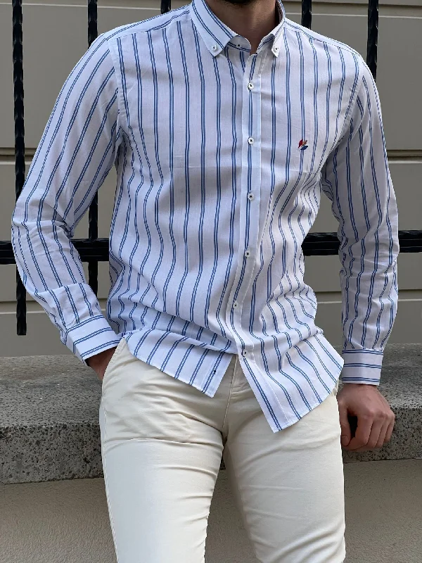 Bojoni Montebello Slim Fit High Quality Striped White & Blue Shirt Business