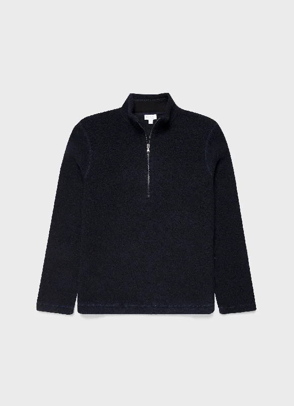 Men's Wool Fleece Zip Neck in Navy Bold Men's Animal