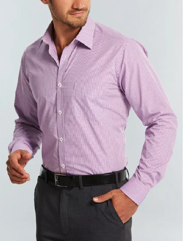 Westgarth Micro Gingham Lilac Long Sleeve Shirt 1637L Hip Men's Retro