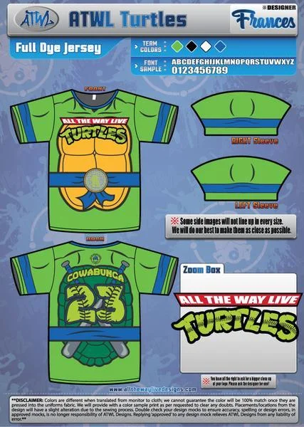 Cowabunga Turtles Youth Full Dye Jersey Refined Men's Velvet