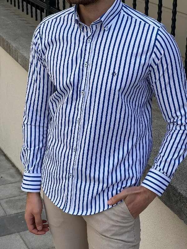 Bojoni Montebello Slim Fit High Quality Striped White & Sax Shirt Monochromatic All