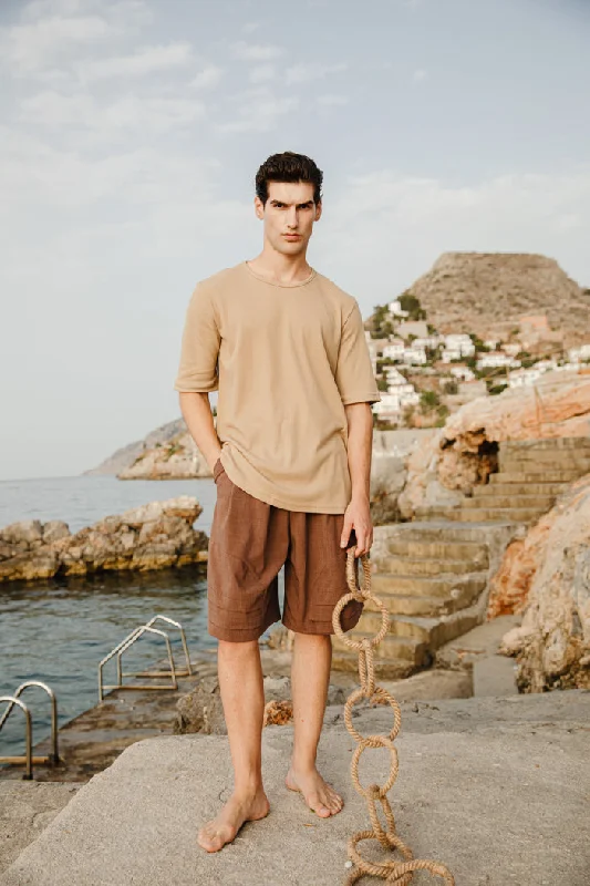 Route T-Shirt Textured Beige Practical Men's Quick