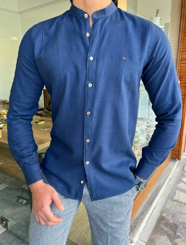 Bojoni Manteno Slim Fit Blue Cotton Shirt Casual Men's Short