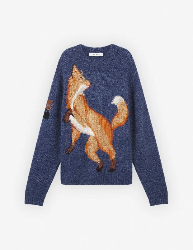 Fox Intarsia Comfort Jumper Denim Blue Melange Cool Men's Distressed