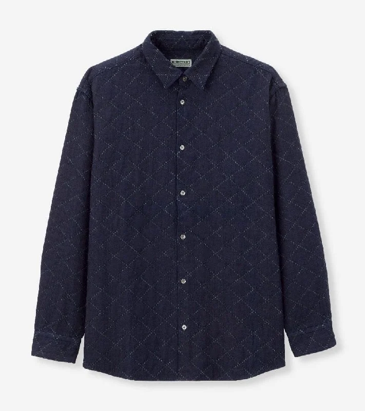 Momotaro Jeans - MXLS1028 Indigo Sashiko Shirt Garment Dyed Indigo Athletic Men's High