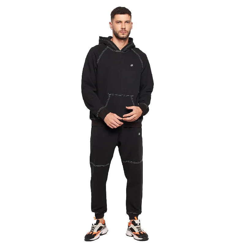 Black Oversized Contrast Stitch Combo Tracksuit Confident Men's High