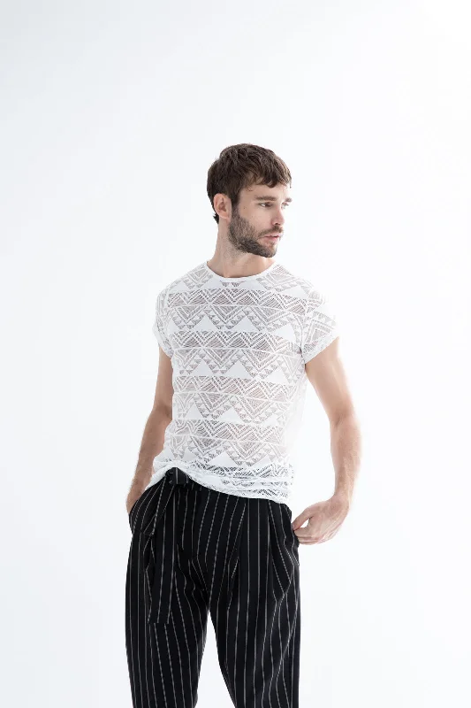 Meno Lace T-Shirt White Artistic Men's Avant