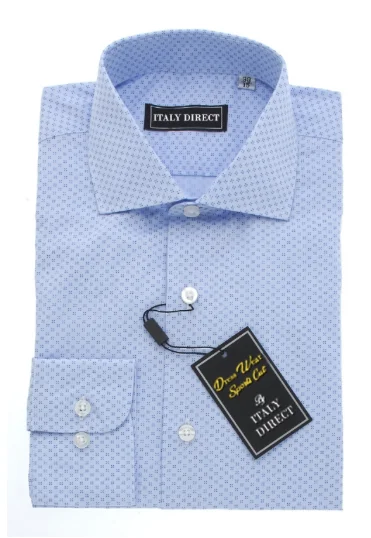 Blue Patterned Sport Fit Dress Shirt Refined Men's Hand