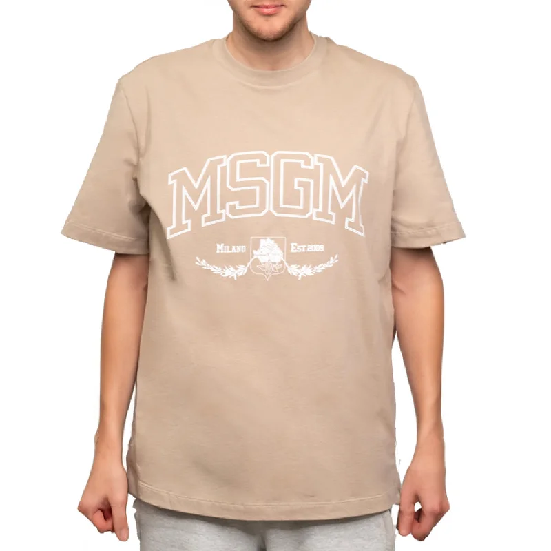 Men's Msgm College Est.2009 Print T-shirt Beige Laid