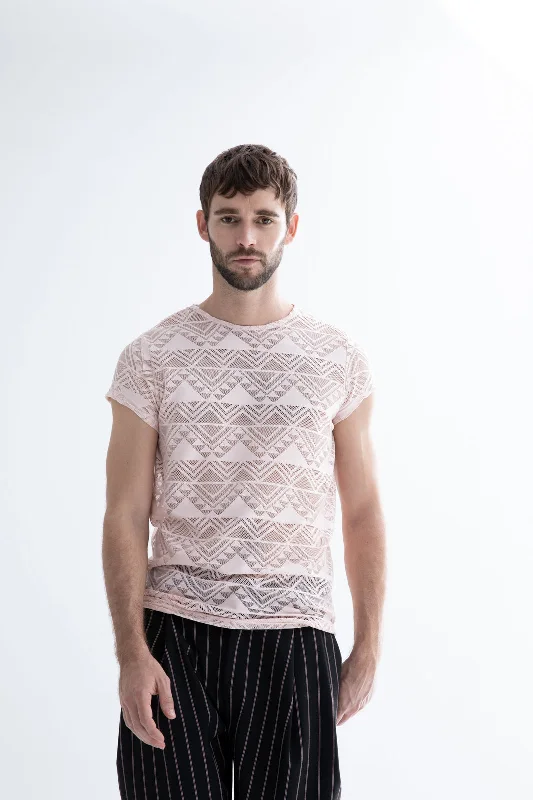 Meno Lace T-Shirt Light Pink Trendy Men's Scandinavian