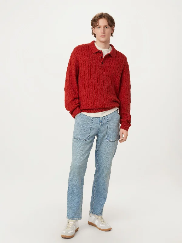 The Cable Knit Polo Sweater in Red Vacation