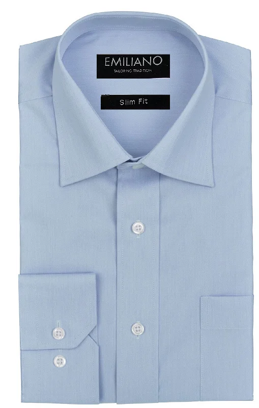 Emiliano Cotton Twill Blue Shirt Monochromatic Office Style