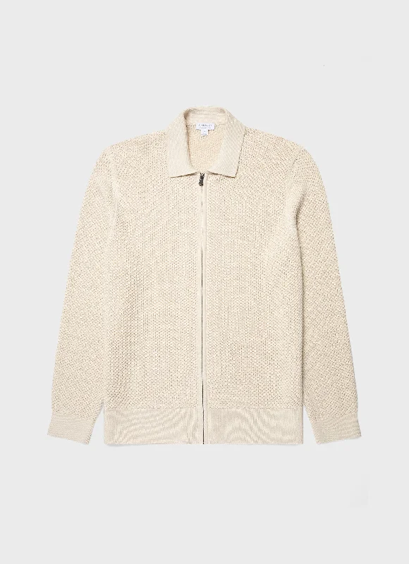 Men's Mr Porter Mesh Knit Jacket in Ecru Trendy Men's Bucket