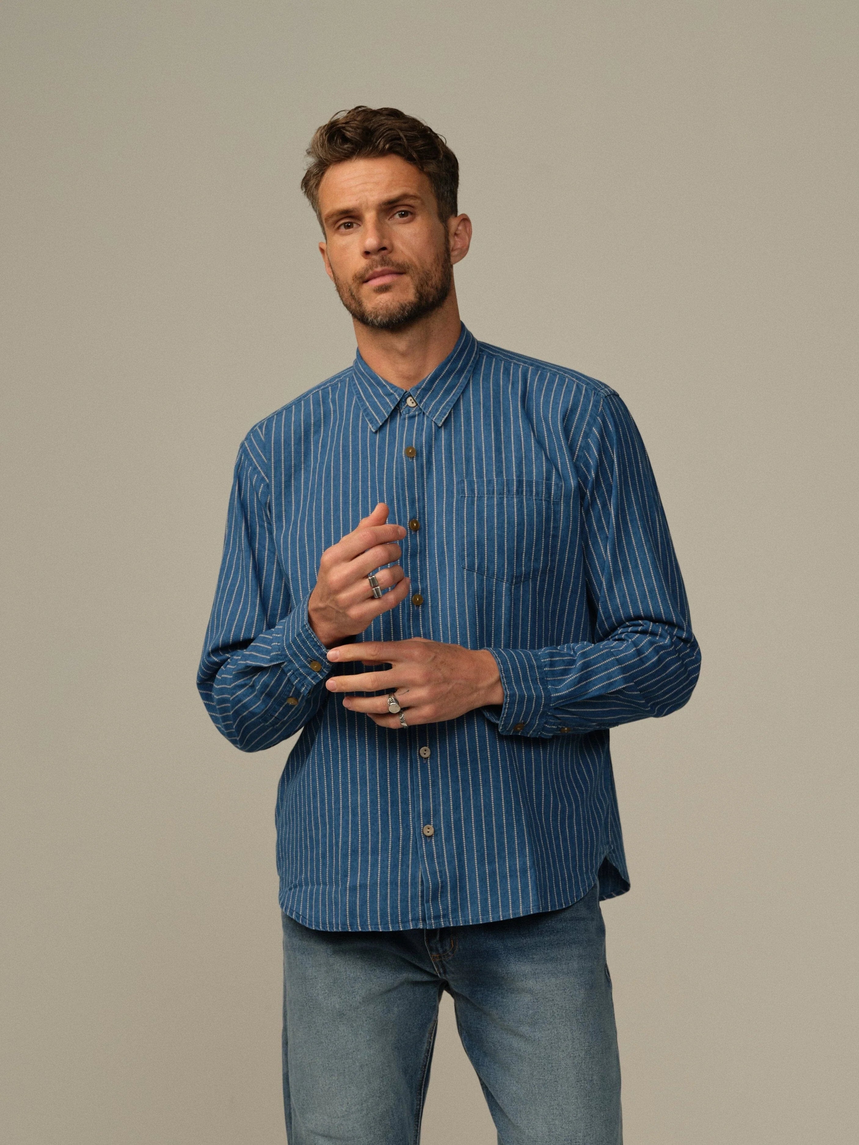 Road To Nowhere - Accord Dot-Dyed Shirt in Berlin Blue Trendy Men's Oversized