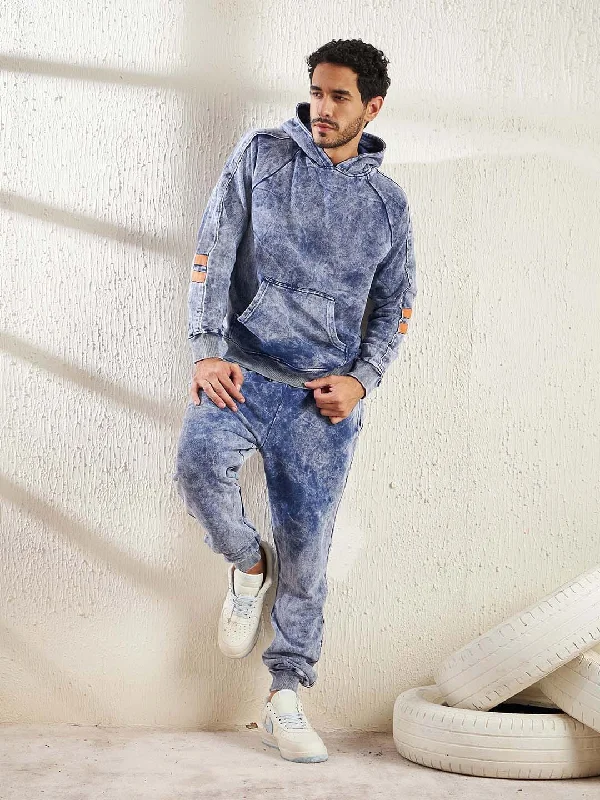 Indigo Oversized Piping Detailed Sweatshirt and Joggers Combo Tracksuit Elegant Men's Formal 