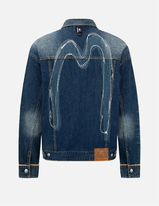 Daicock Discharged Print and Stitching Denim Jacket Streetwear Style