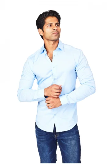 Light Blue Athletic Fit Casual Shirt Masculine Men's 