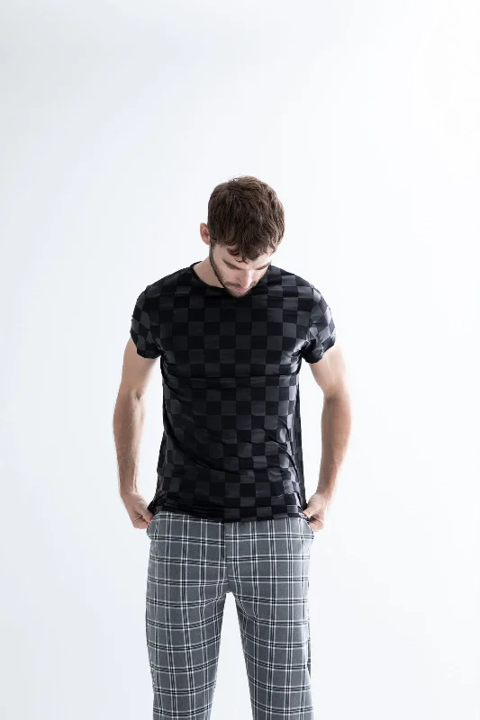 Meno Check T-Shirt Black Sophisticated Men's French