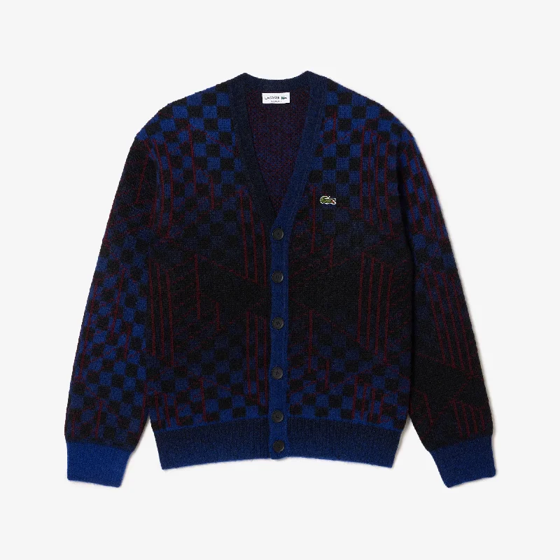 Unisex Monogram Motif Alpaca and Wool Cardigan Blue / Black / Bordeaux Street