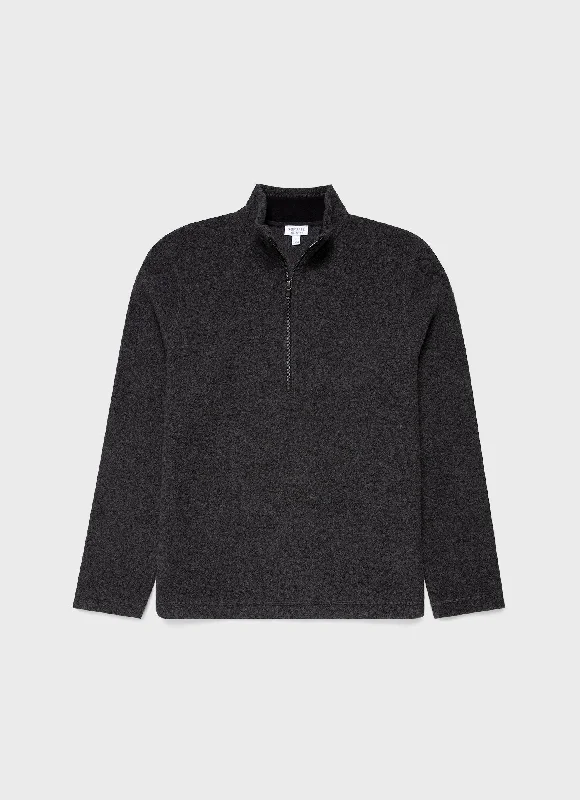 Men's Wool Fleece Zip Neck in Charcoal Melange Beach