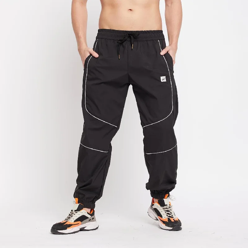 Black Nylon Parachute Trackpants Laid