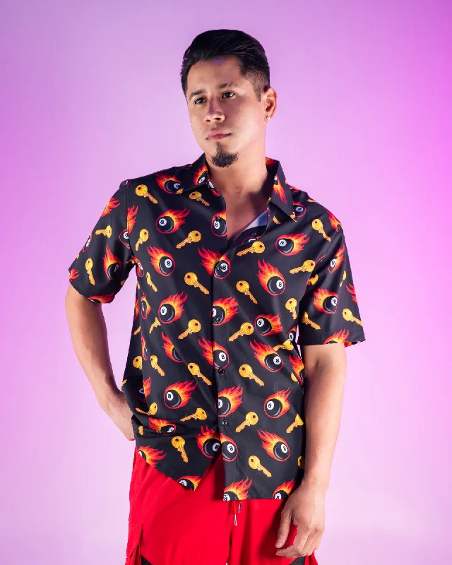 Flaming Key and Coke Black Hawaiian Shirt Sophisticated Men's 