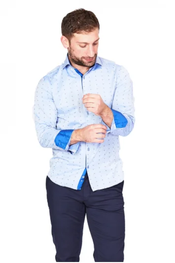 Light Blue & Royal Blue Sport Fit Casual Shirt Refined Men's Classic 