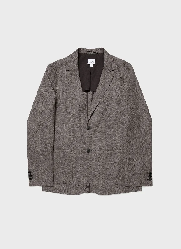 Men's Travel Wool Blazer in Dark Stone Melange Masculine Men's Thick