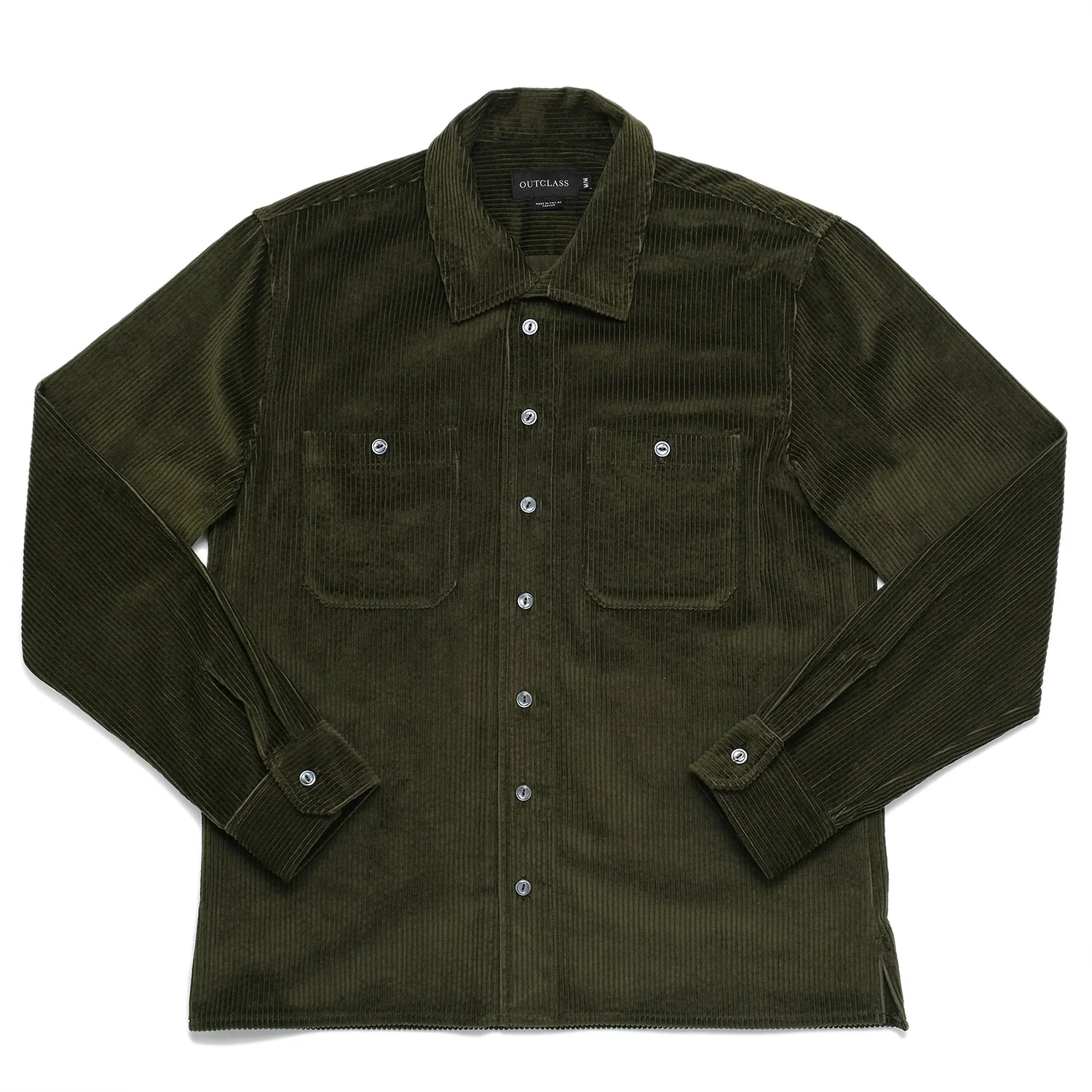 Outclass - Olive Corduroy Club Shirt Sporty Men's Athleisure 