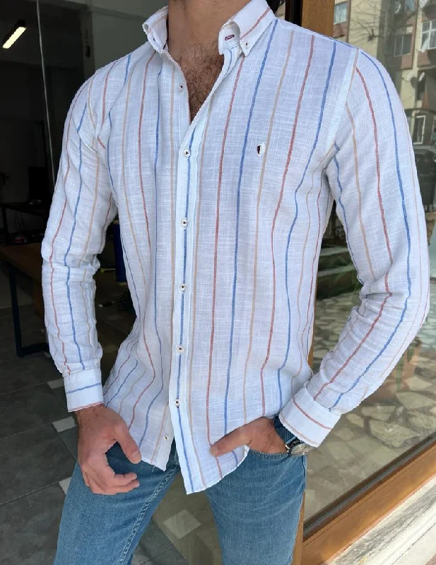 Bojoni Manteno Slim Fit White Striped Cotton Shirt Adventure