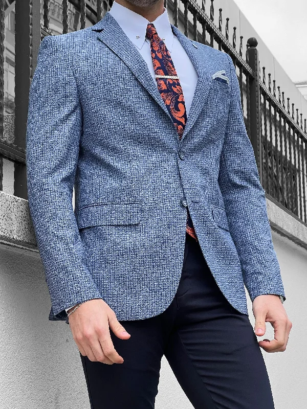 Louis Slim Fit High Quality Blue & Gray Blazer Business