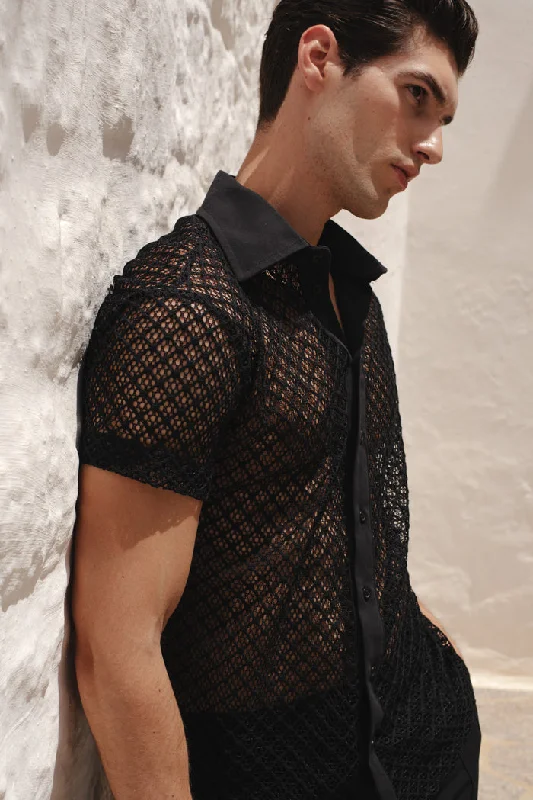 Midnight Mesh Shirt Black Unique Men's Upcycled