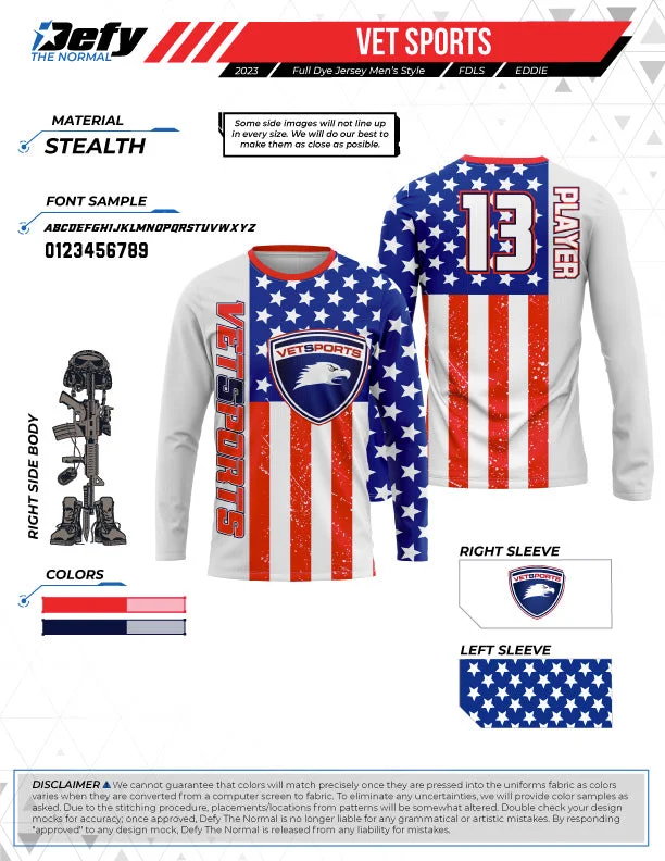 Vet Sports Long Sleeve Jersey Athletic Men's High