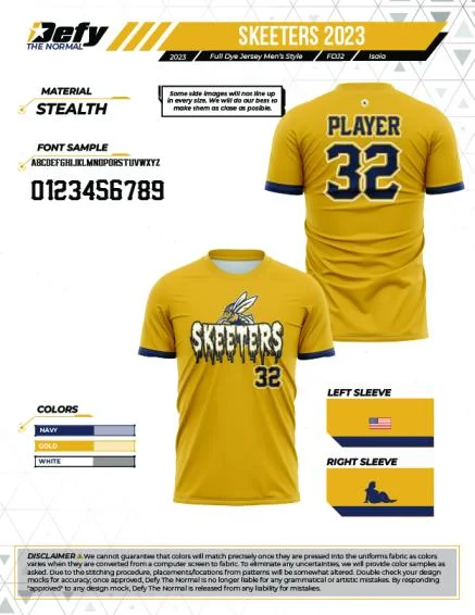 Skeeters Gold Men's Full-Dye Jersey Masculine Men's 