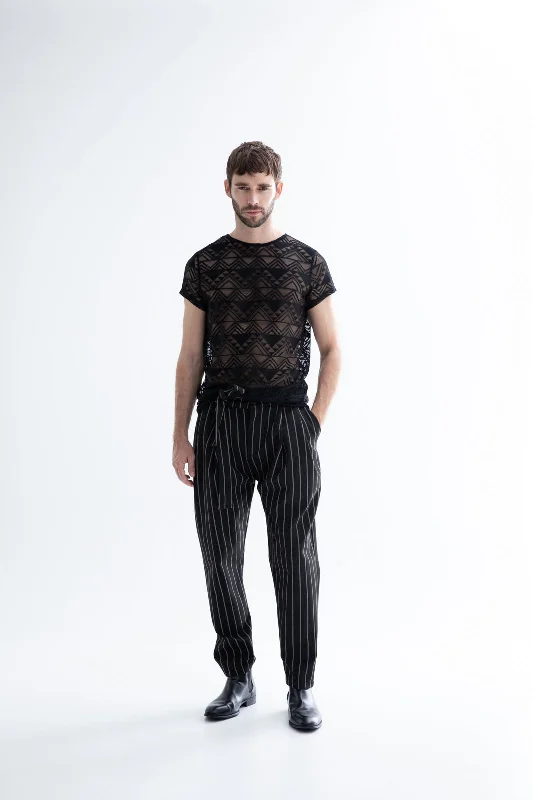 Meno Lace T-shirt Black Casual Men's Japanese 